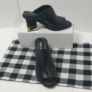 Kat Maconie Womens Sandal Block Heels Shoes Black Leather Slip On Peep Toe 8